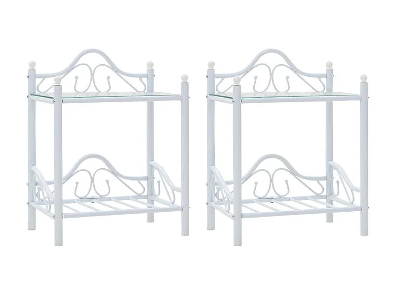 2er-Set Nachttische Nachtschrank Stahl und gehärtetes Glas 45x30,5x60 cm Weiß -RN83040