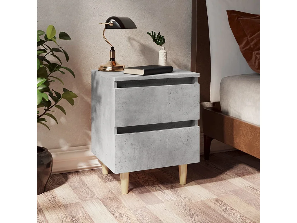 Nachttisch Nachtschrank mit Kiefernholz-Beinen Betongrau 40x35x50 cm -RN56372