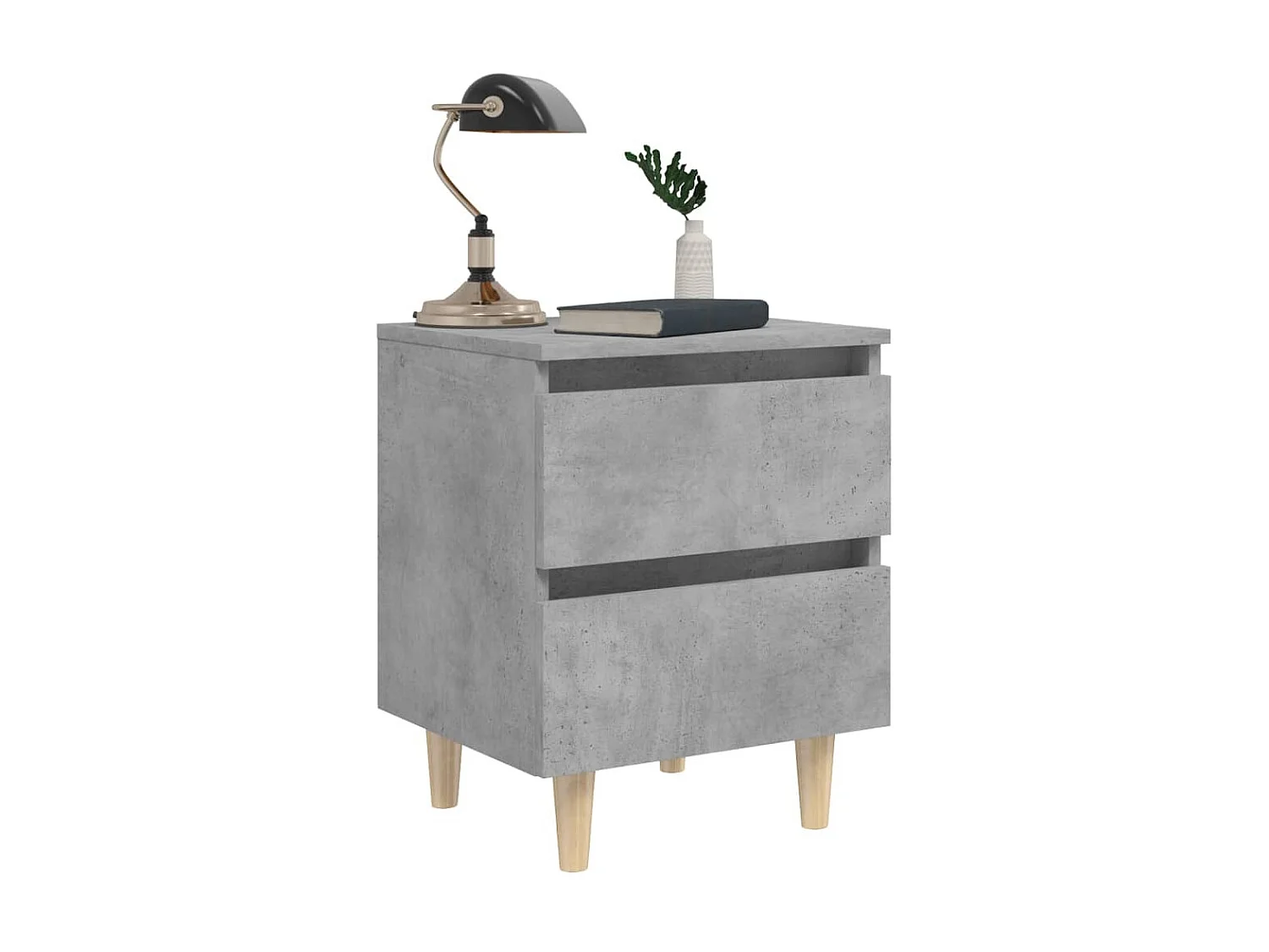 Nachttisch Nachtschrank mit Kiefernholz-Beinen Betongrau 40x35x50 cm -RN56372