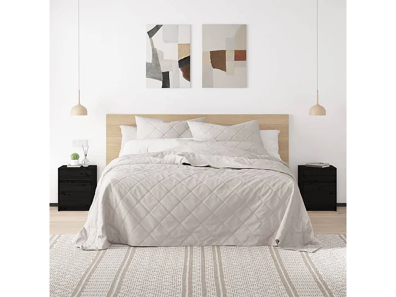 2er-Set Nachtschränke Nachttische Schwarz 40x31x50 cm Massivholz Kiefer -RN16173