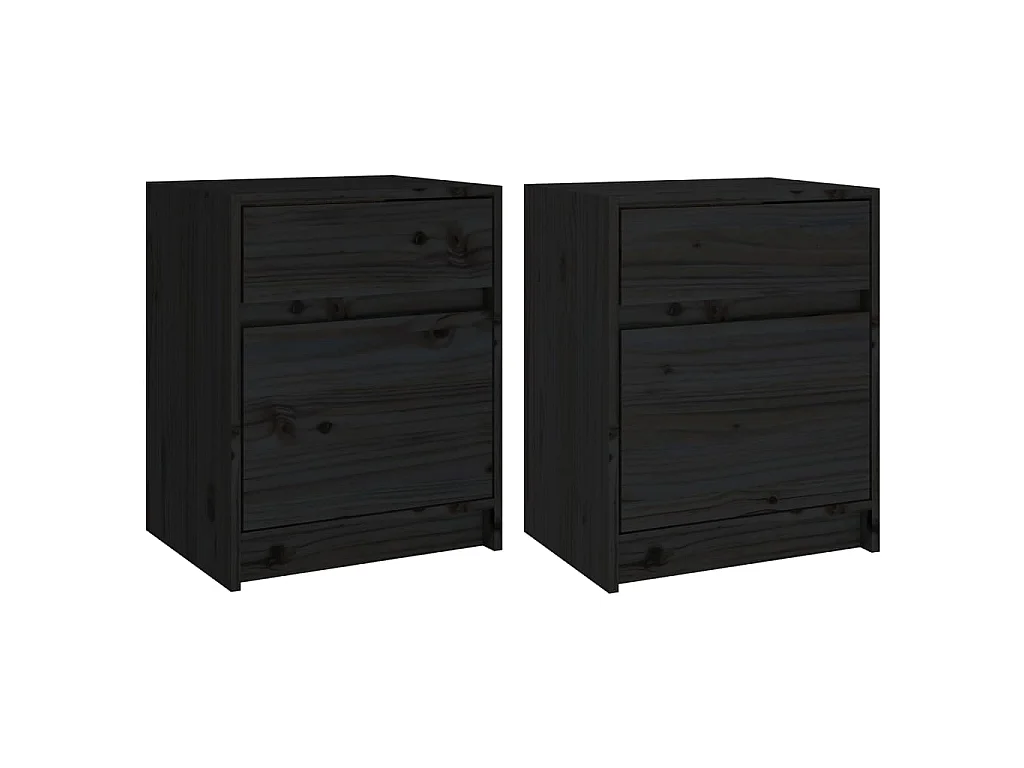 2er-Set Nachtschränke Nachttische Schwarz 40x31x50 cm Massivholz Kiefer -RN16173