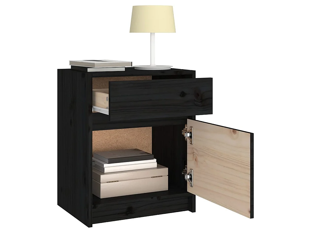 2er-Set Nachtschränke Nachttische Schwarz 40x31x50 cm Massivholz Kiefer -RN16173