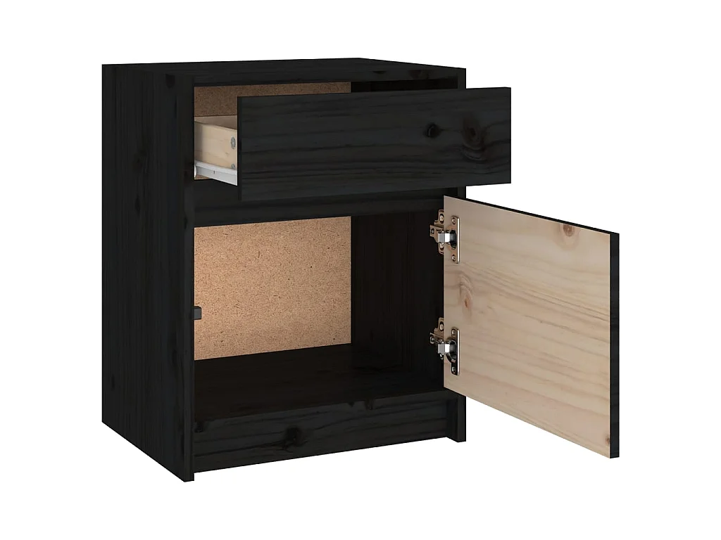 2er-Set Nachtschränke Nachttische Schwarz 40x31x50 cm Massivholz Kiefer -RN16173