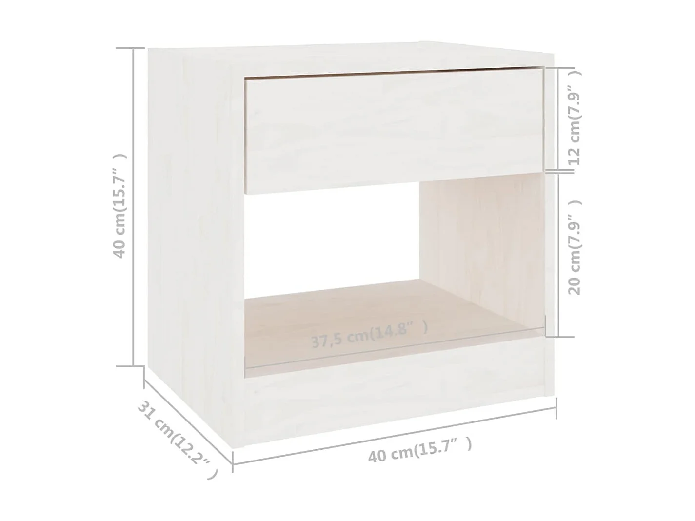 Nachttisch Nachtschrank Weiß 40x31x40 cm Massivholz Kiefer -RN65314