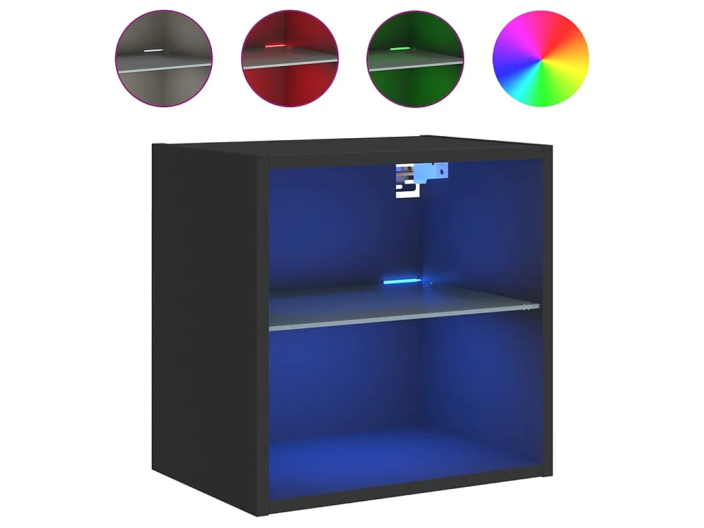 Wand-Nachttisch Nachtschrank mit LED-Leuchten Schwarz -RN75325