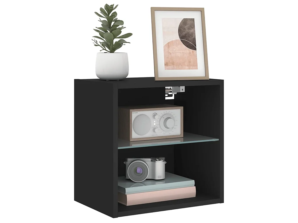 Wand-Nachttisch Nachtschrank mit LED-Leuchten Schwarz -RN75325
