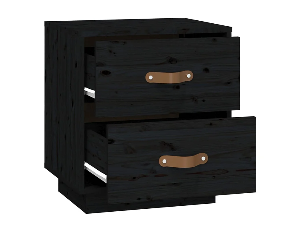 Nachttisch Nachtschrank Schwarz 40x34x45 cm Massivholz Kiefer -RN68258