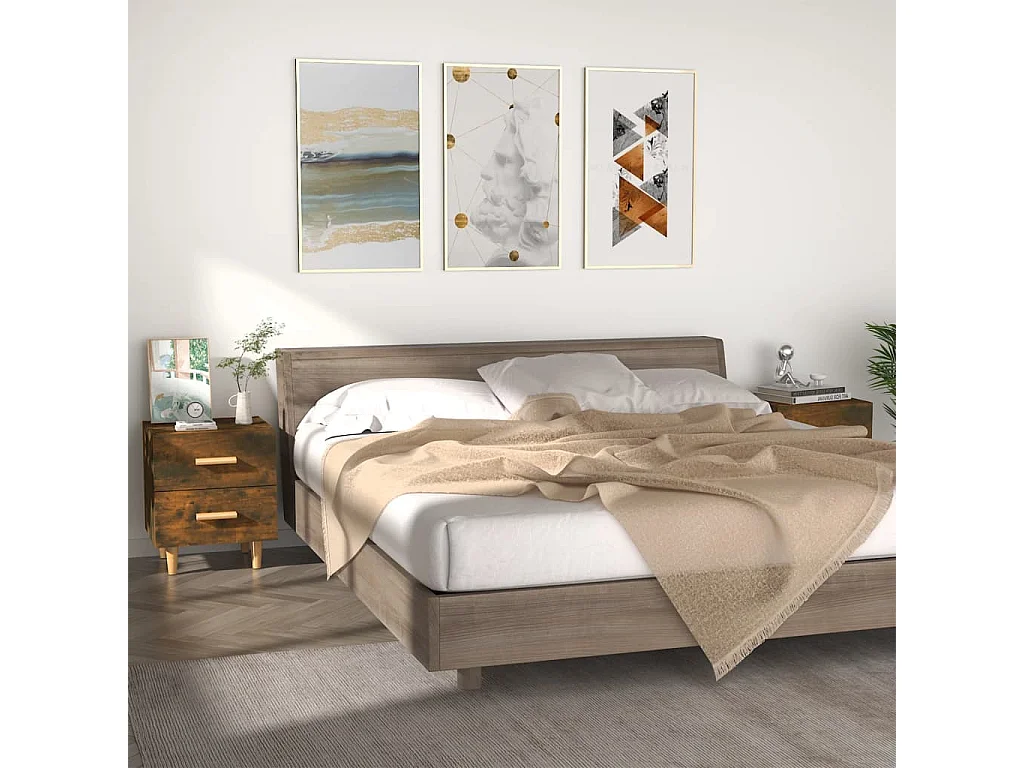 2er-Set Nachttische Nachtschrank Räuchereiche 40x35x47,5 cm -RN76602