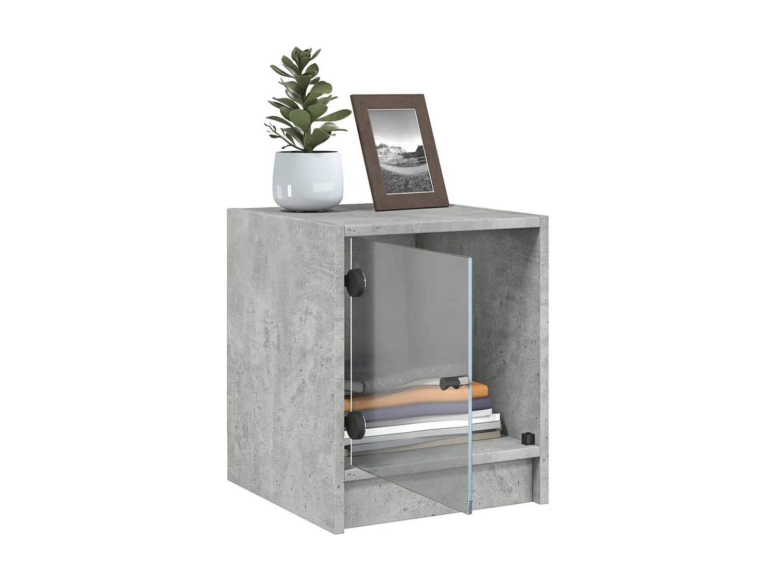 2er-Set Nachttische Nachtschrank mit Glastüren Betongrau 35x37x42 cm -RN58632