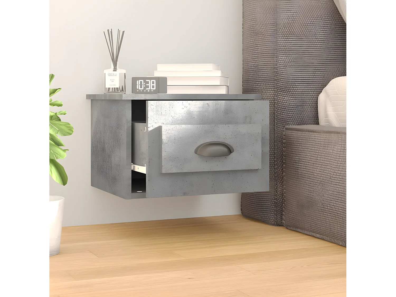 Wand-Nachttisch Betongrau Nachtschrank 41,5x36x28 cm -RN89563