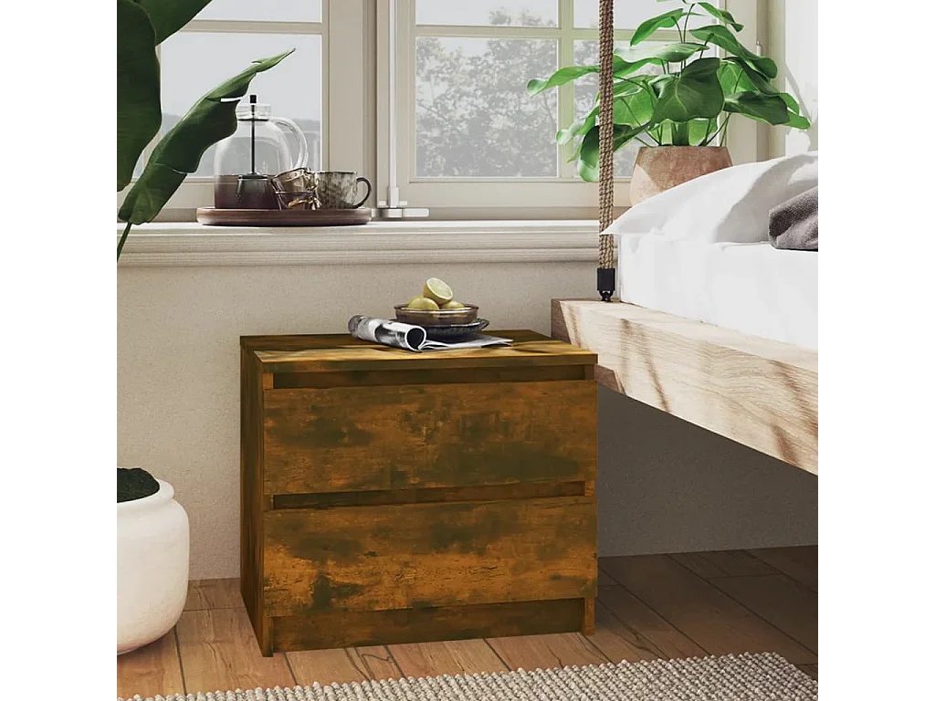 Nachttisch Nachtschrank Räuchereiche 50x39x43,5 cm Holzwerkstoff -RN58480