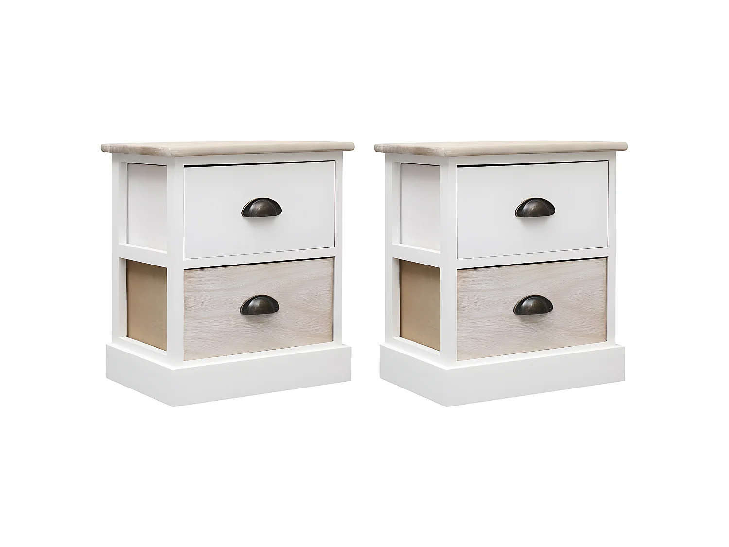 2er-Set Nachttische Nachtschrank Weiß und Natur 38×28×45 cm Paulownia-Holz -RN50805