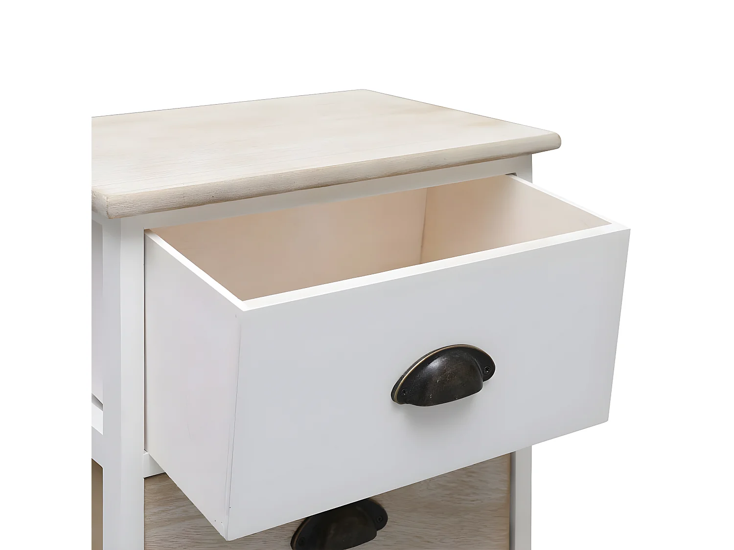 2er-Set Nachttische Nachtschrank Weiß und Natur 38×28×45 cm Paulownia-Holz -RN50805