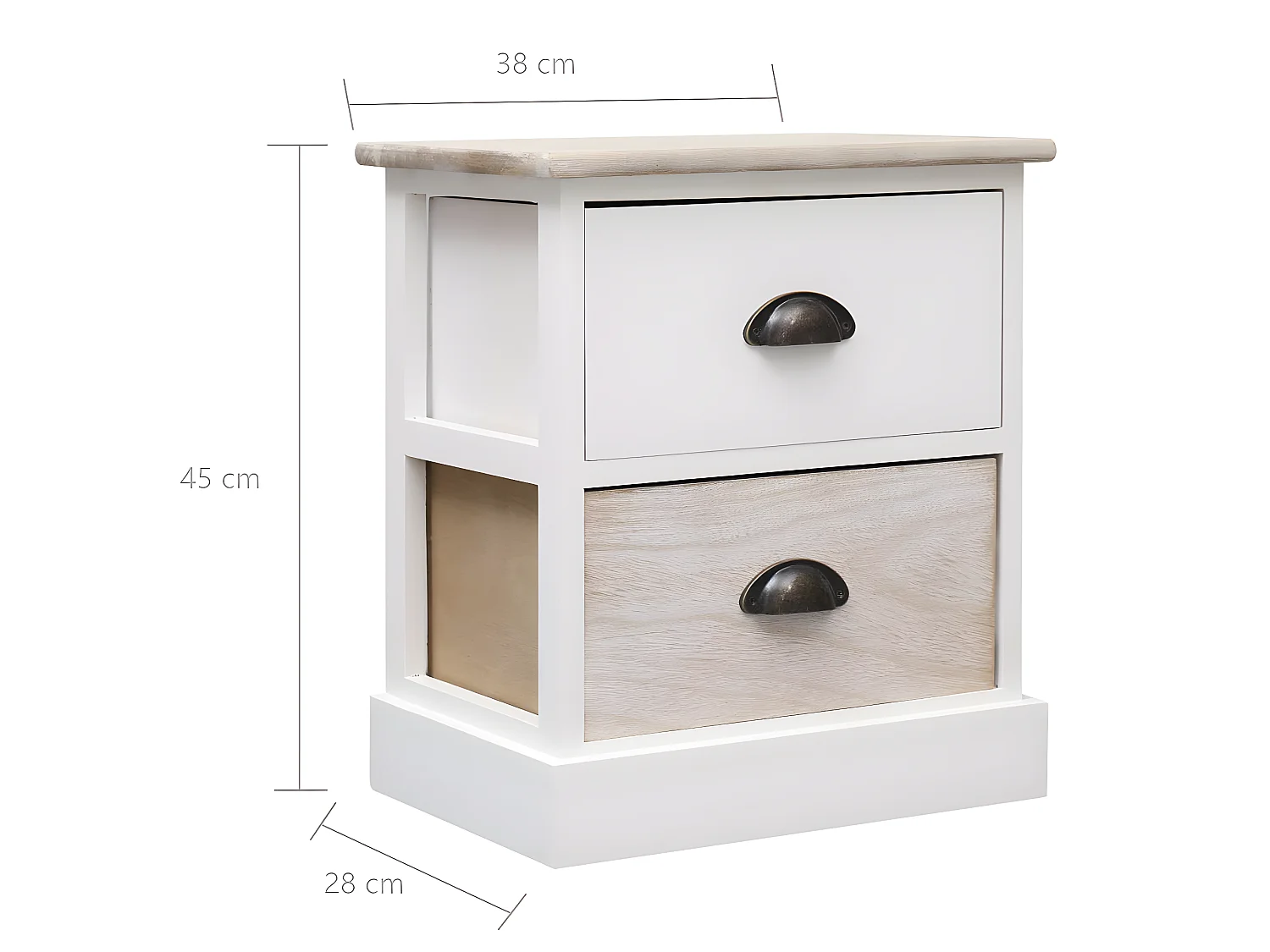 2er-Set Nachttische Nachtschrank Weiß und Natur 38×28×45 cm Paulownia-Holz -RN50805