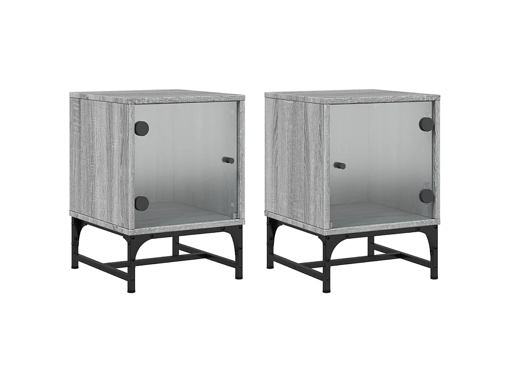 2er-Set Nachttische Nachtschrank mit Glastüren Grau Sonoma 35x37x50 cm -RN76440