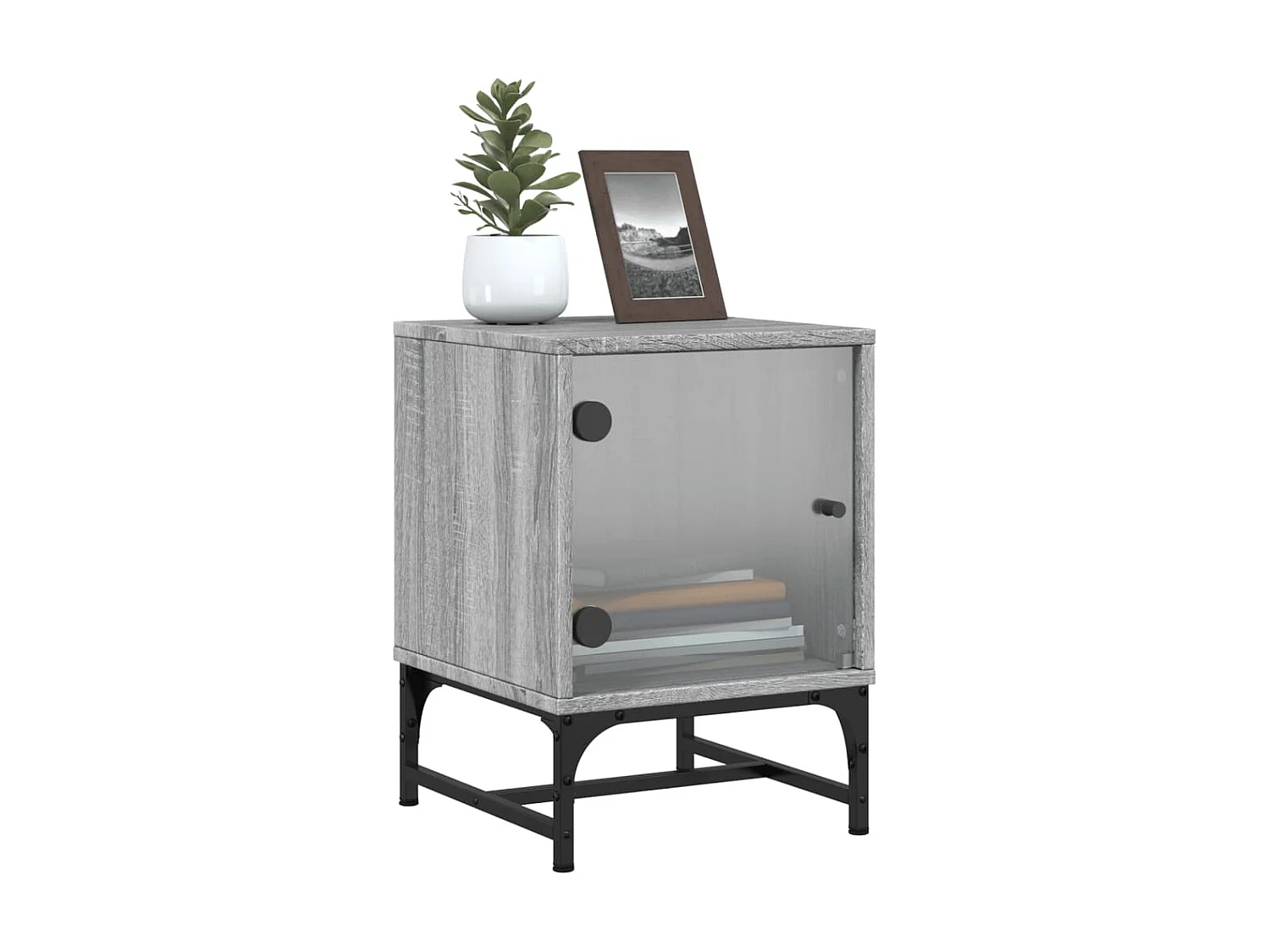 2er-Set Nachttische Nachtschrank mit Glastüren Grau Sonoma 35x37x50 cm -RN76440