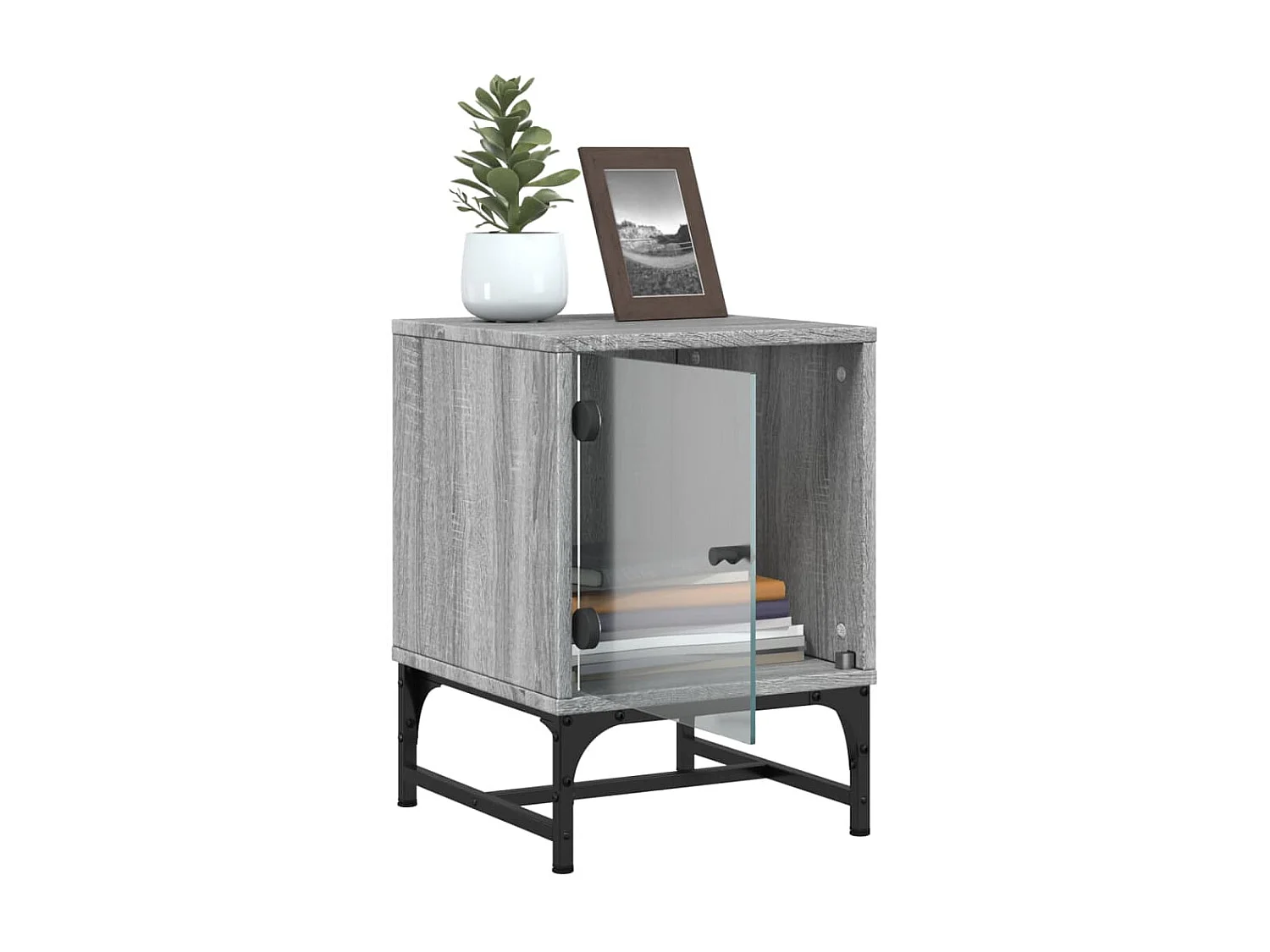 2er-Set Nachttische Nachtschrank mit Glastüren Grau Sonoma 35x37x50 cm -RN76440