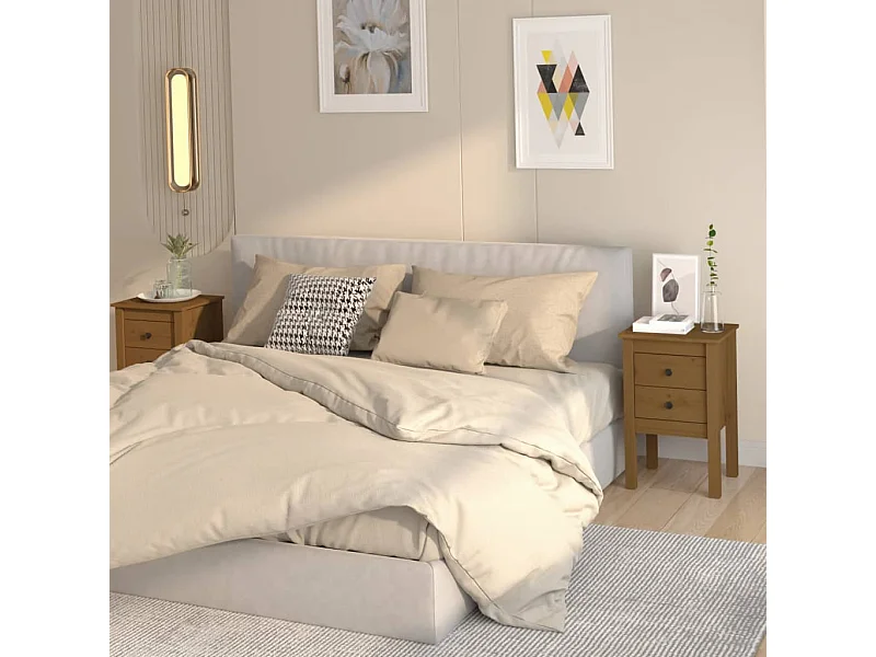 2er-Set Nachttische Nachtschrank Honigbraun 40x35x61,5 cm Massivholz Kiefer -RN49049