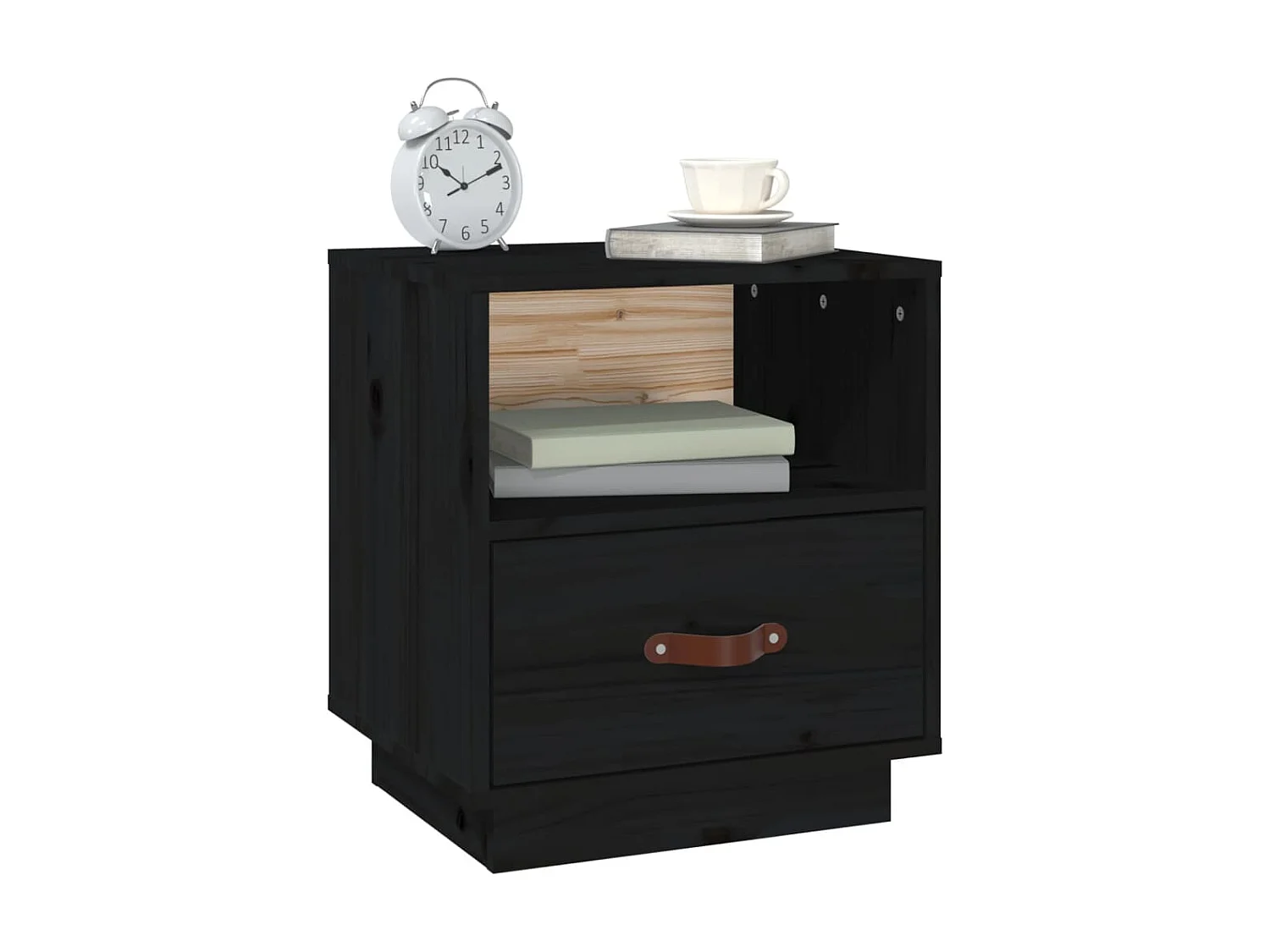 2er-Set Nachttische Nachtschrank Schwarz 40x34x45 cm Massivholz Kiefer -RN57401