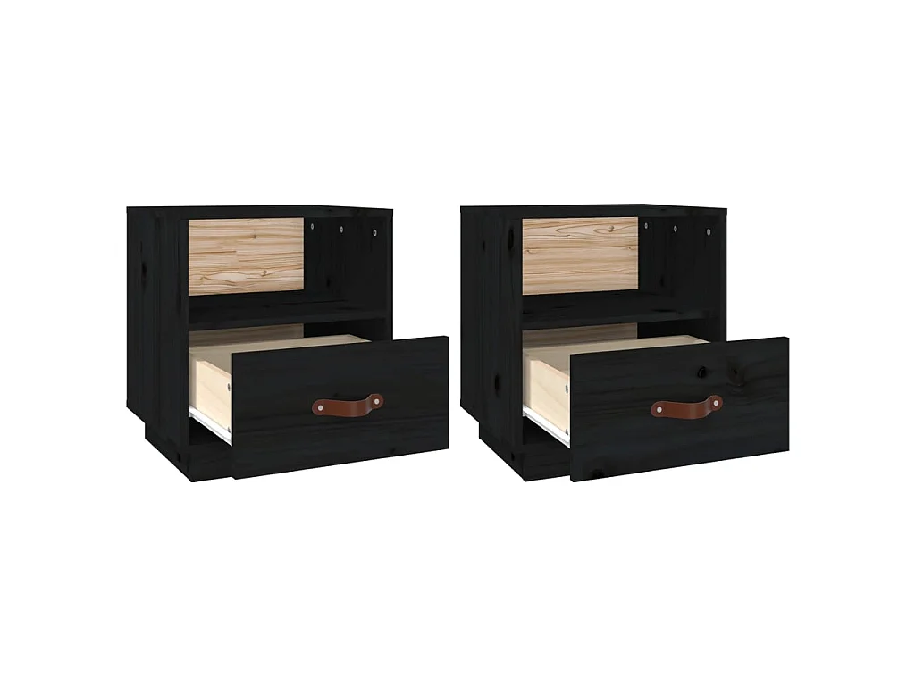 2er-Set Nachttische Nachtschrank Schwarz 40x34x45 cm Massivholz Kiefer -RN57401