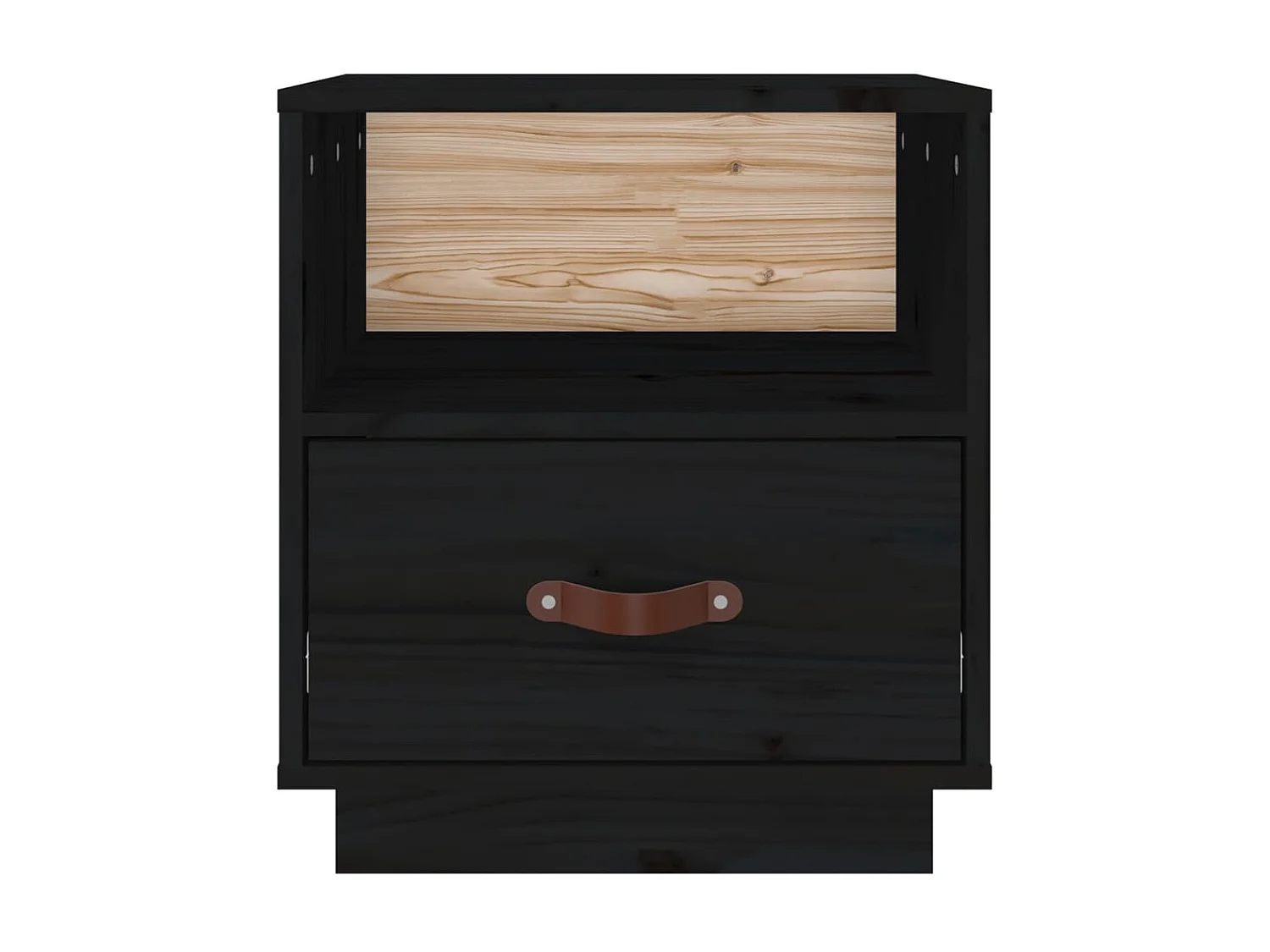 2er-Set Nachttische Nachtschrank Schwarz 40x34x45 cm Massivholz Kiefer -RN57401