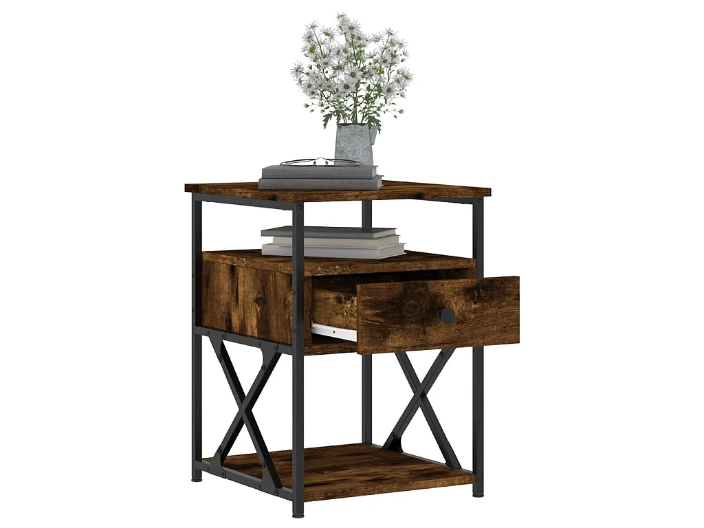 Nachttisch Nachtschrank Räuchereiche 40x42x55 cm Holzwerkstoff -RN66554