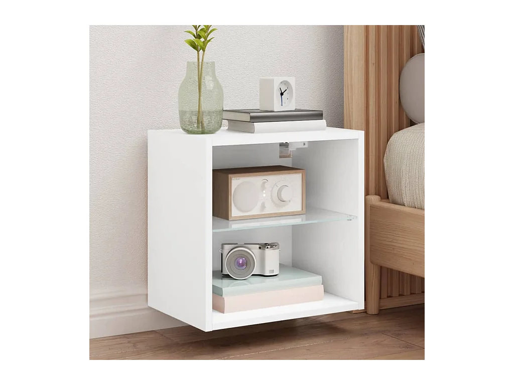 2er-Set Wand-Nachttische Nachtschrank mit LED-Leuchten Weiß -RN93957