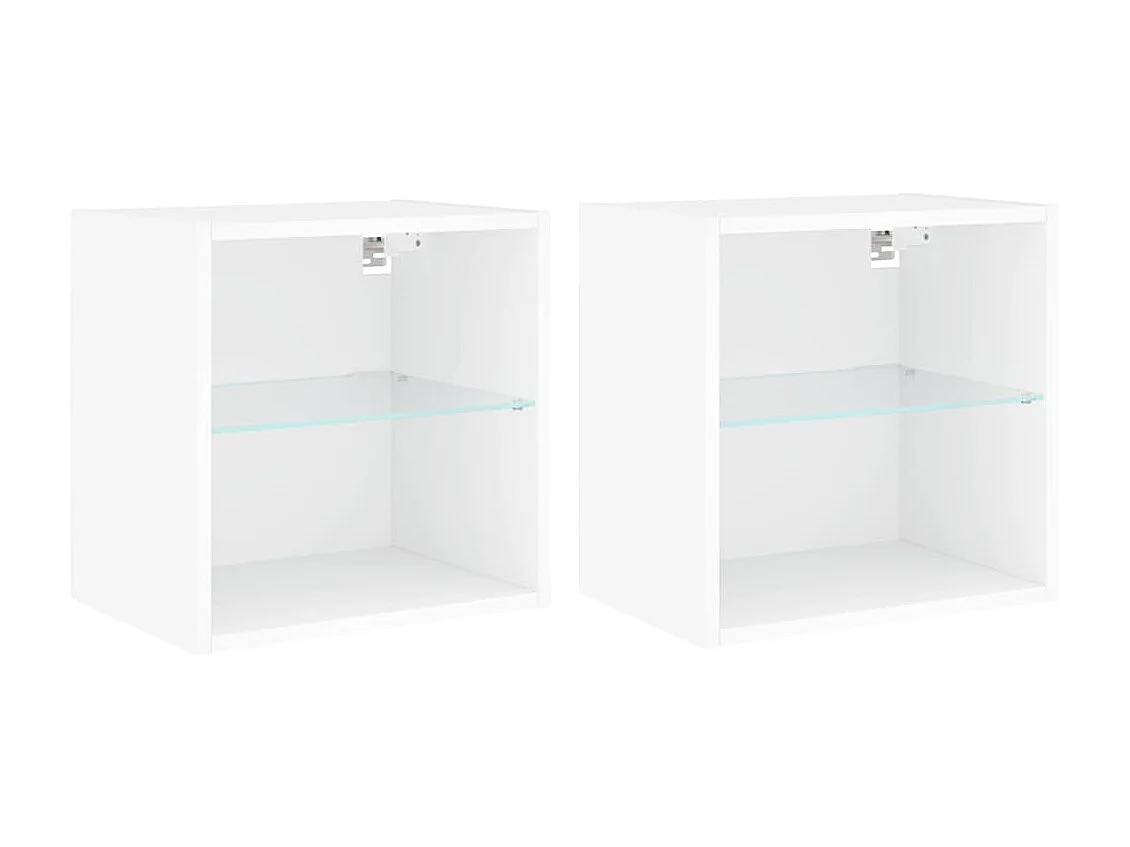 2er-Set Wand-Nachttische Nachtschrank mit LED-Leuchten Weiß -RN93957