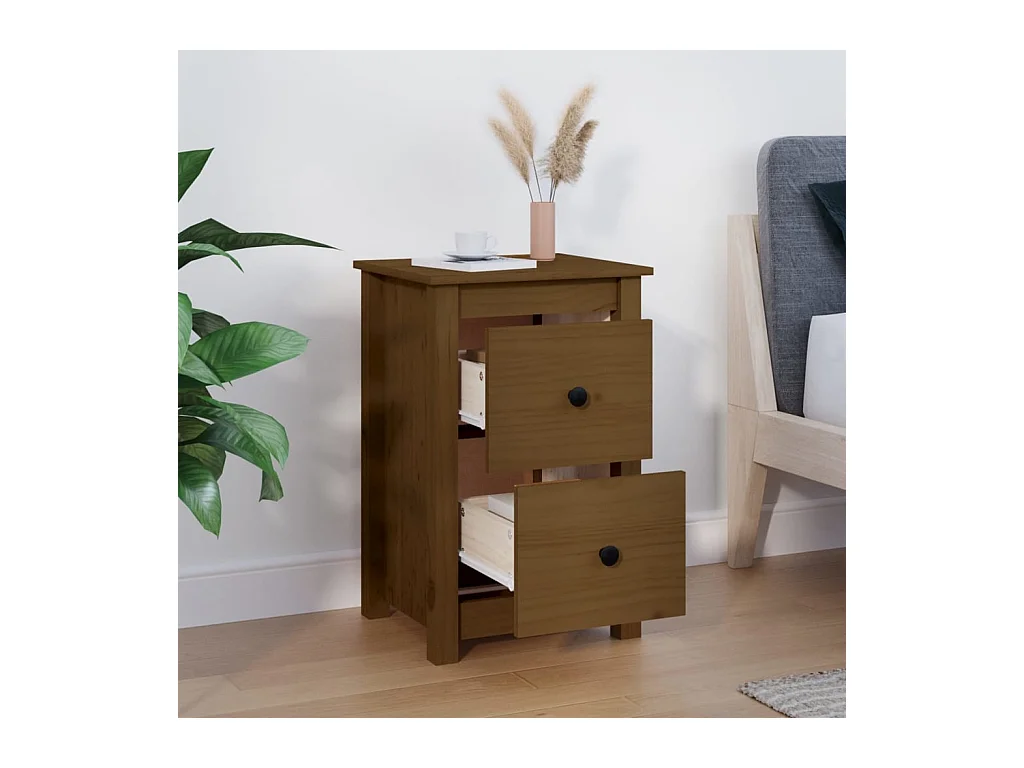 Nachttisch Nachtschrank Honigbraun 40x35x61,5 cm Massivholz Kiefer -RN52404