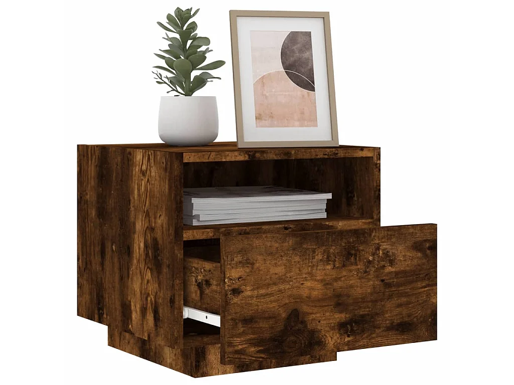 Nachttisch Nachtschrank mit LED-Leuchten Räuchereiche 40x39x37 cm -RN38177