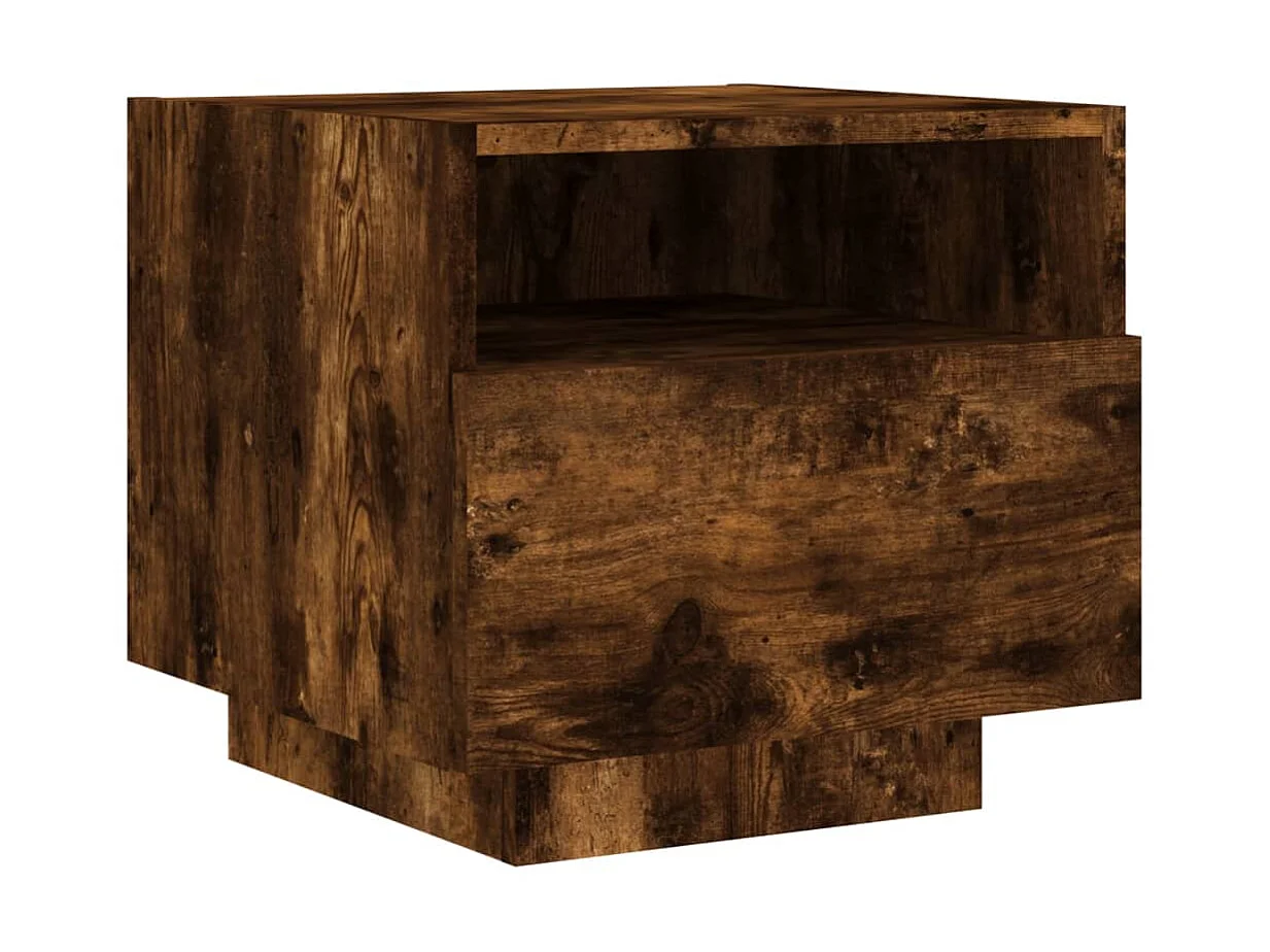 Nachttisch Nachtschrank mit LED-Leuchten Räuchereiche 40x39x37 cm -RN38177