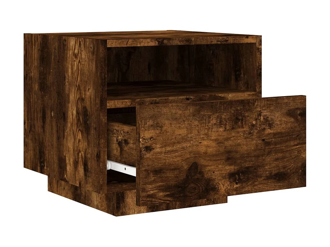 Nachttisch Nachtschrank mit LED-Leuchten Räuchereiche 40x39x37 cm -RN38177