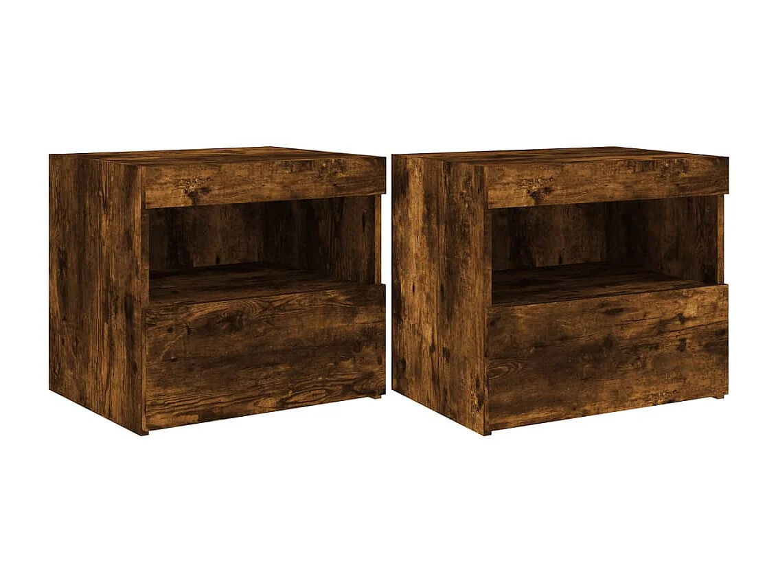 2er-Set Nachttische Nachtschrank mit LED-Leuchten Räuchereiche 50x40x45 cm -RN84512