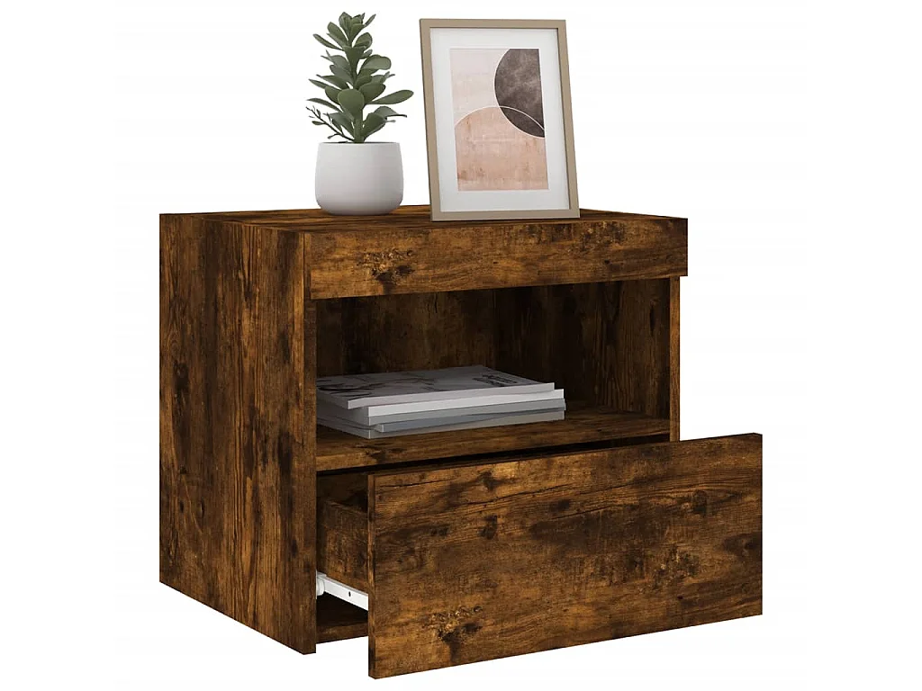 2er-Set Nachttische Nachtschrank mit LED-Leuchten Räuchereiche 50x40x45 cm -RN84512
