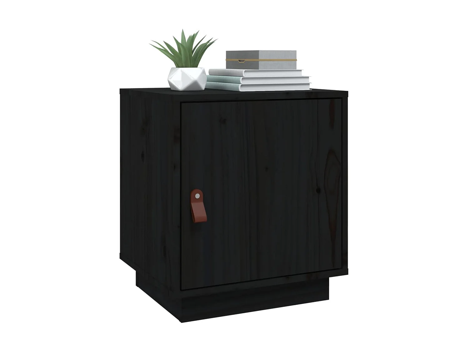 Nachttisch Nachtschrank Schwarz 40x34x45 cm Massivholz Kiefer -RN56443