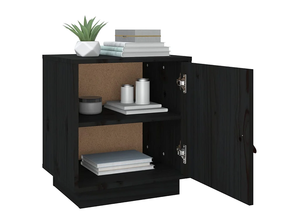 Nachttisch Nachtschrank Schwarz 40x34x45 cm Massivholz Kiefer -RN56443