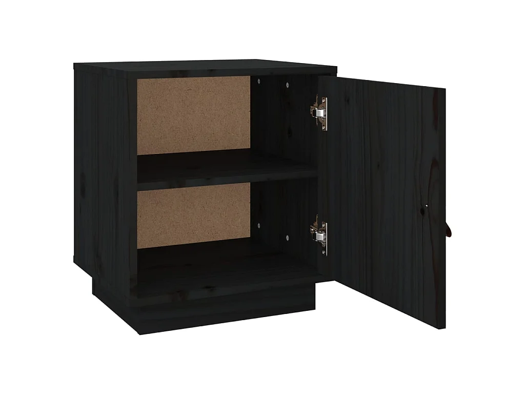 Nachttisch Nachtschrank Schwarz 40x34x45 cm Massivholz Kiefer -RN56443