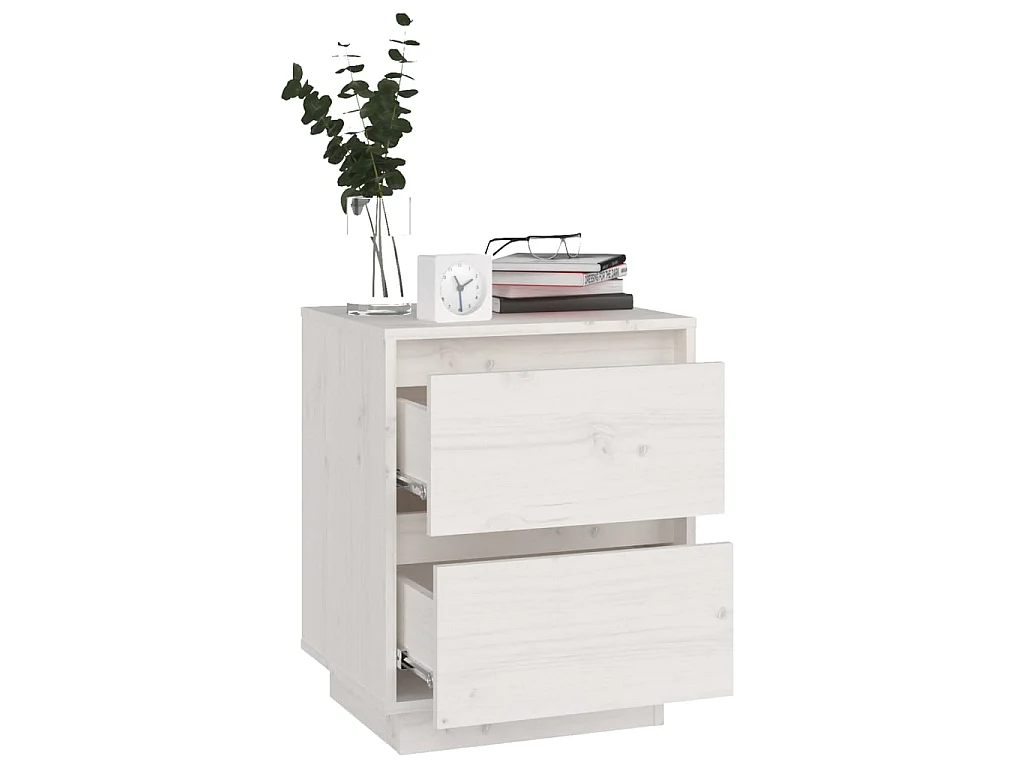 2er-Set Nachttische Nachtschrank Weiß 40x35x50 cm Massivholz Kiefer -RN66553
