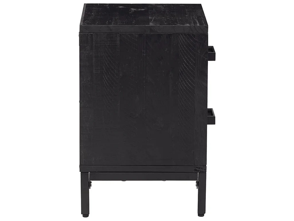 2er-Set Nachttische Nachtschrank Schwarz 36x30x45 cm Massivholz Kiefer -RN19041