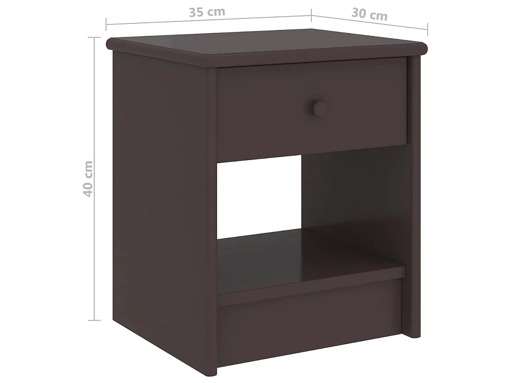 Nachttisch Nachtschrank Dunkelbraun 35x30x40 cm Kiefer Massivholz -RN36525