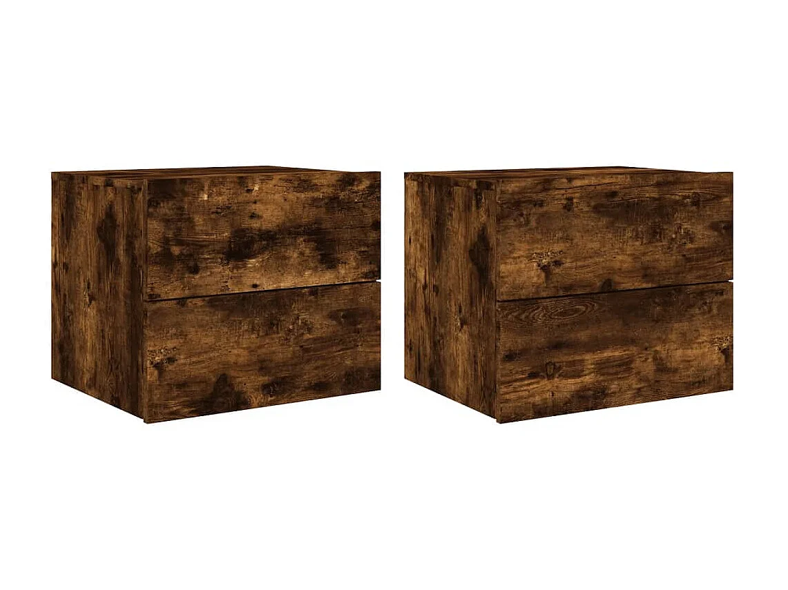 2er-Set Wand-Nachttische Nachtschrank mit LED-Leuchten Räuchereiche -RN22965