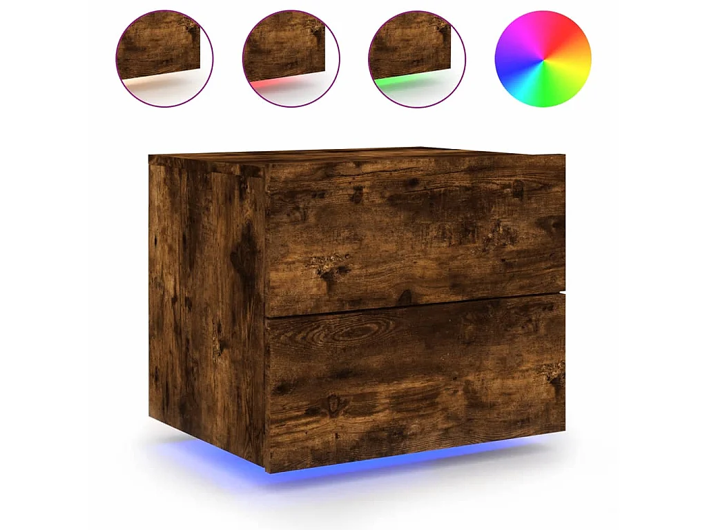 2er-Set Wand-Nachttische Nachtschrank mit LED-Leuchten Räuchereiche -RN22965
