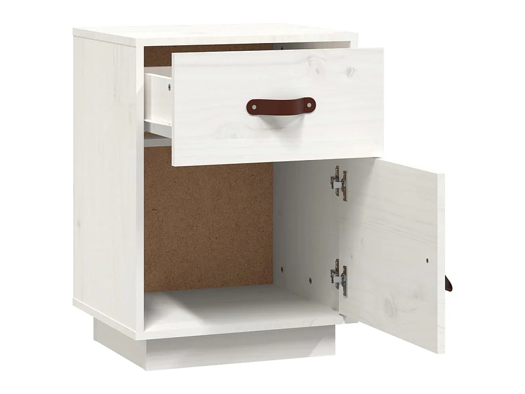 Nachttisch Nachtschrank Weiß 40x34x55 cm Massivholz Kiefer -RN16399