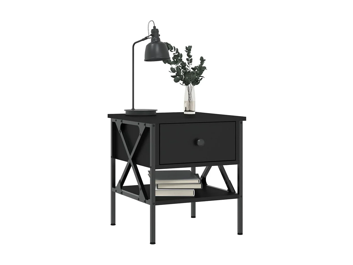 Nachttisch Nachtschrank Schwarz 40x42x45 cm Holzwerkstoff -RN13840