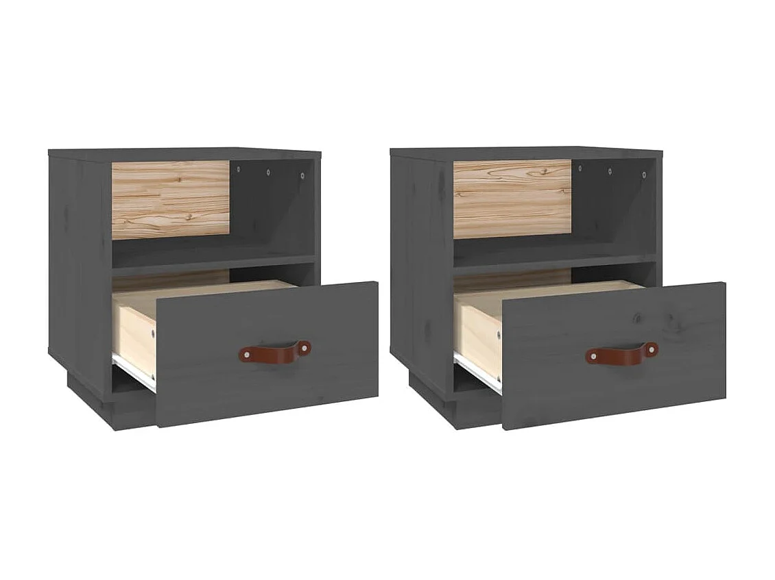 2er-Set Nachttische Nachtschrank Grau 40x34x45 cm Massivholz Kiefer -RN82345