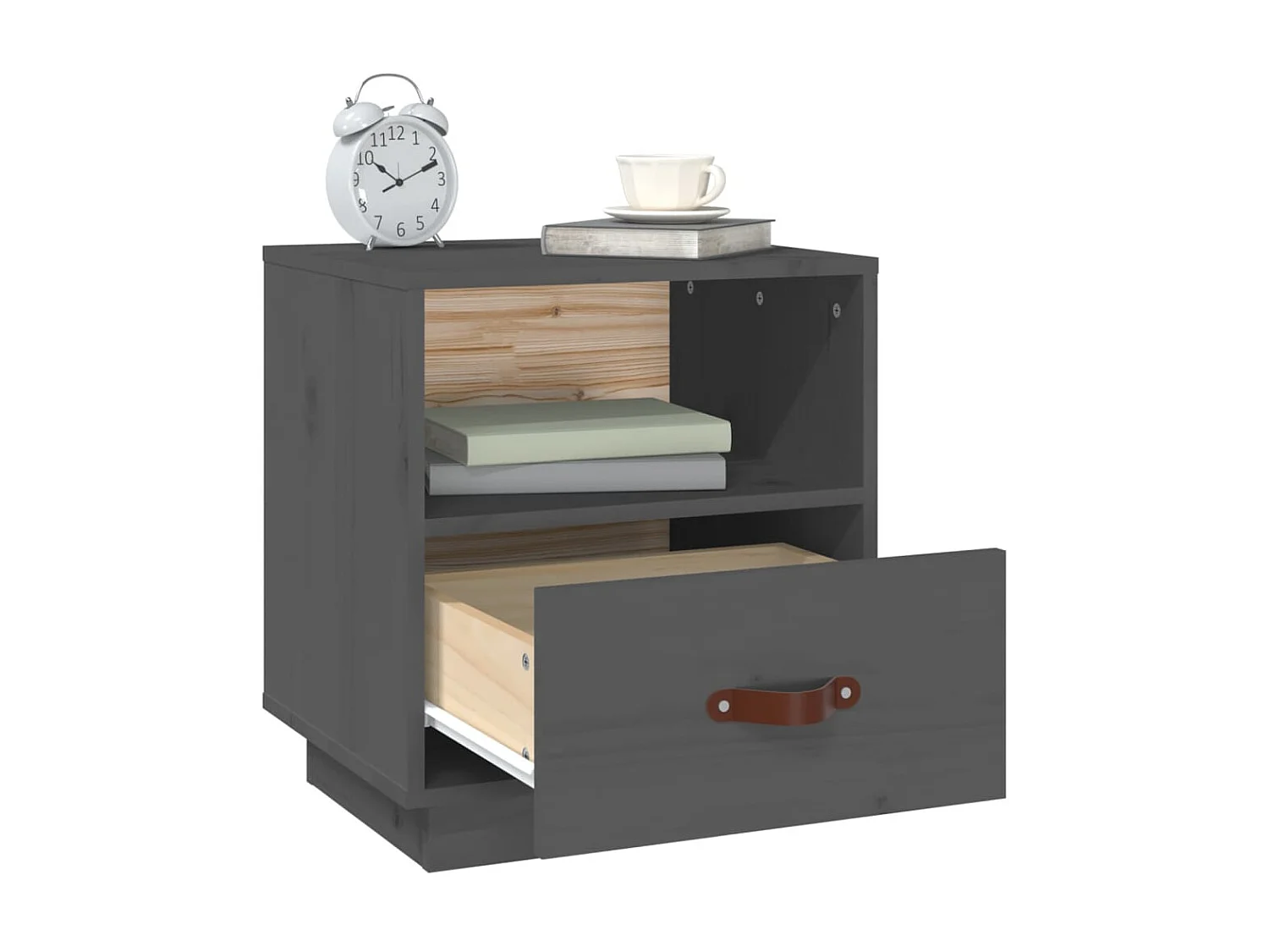 2er-Set Nachttische Nachtschrank Grau 40x34x45 cm Massivholz Kiefer -RN82345