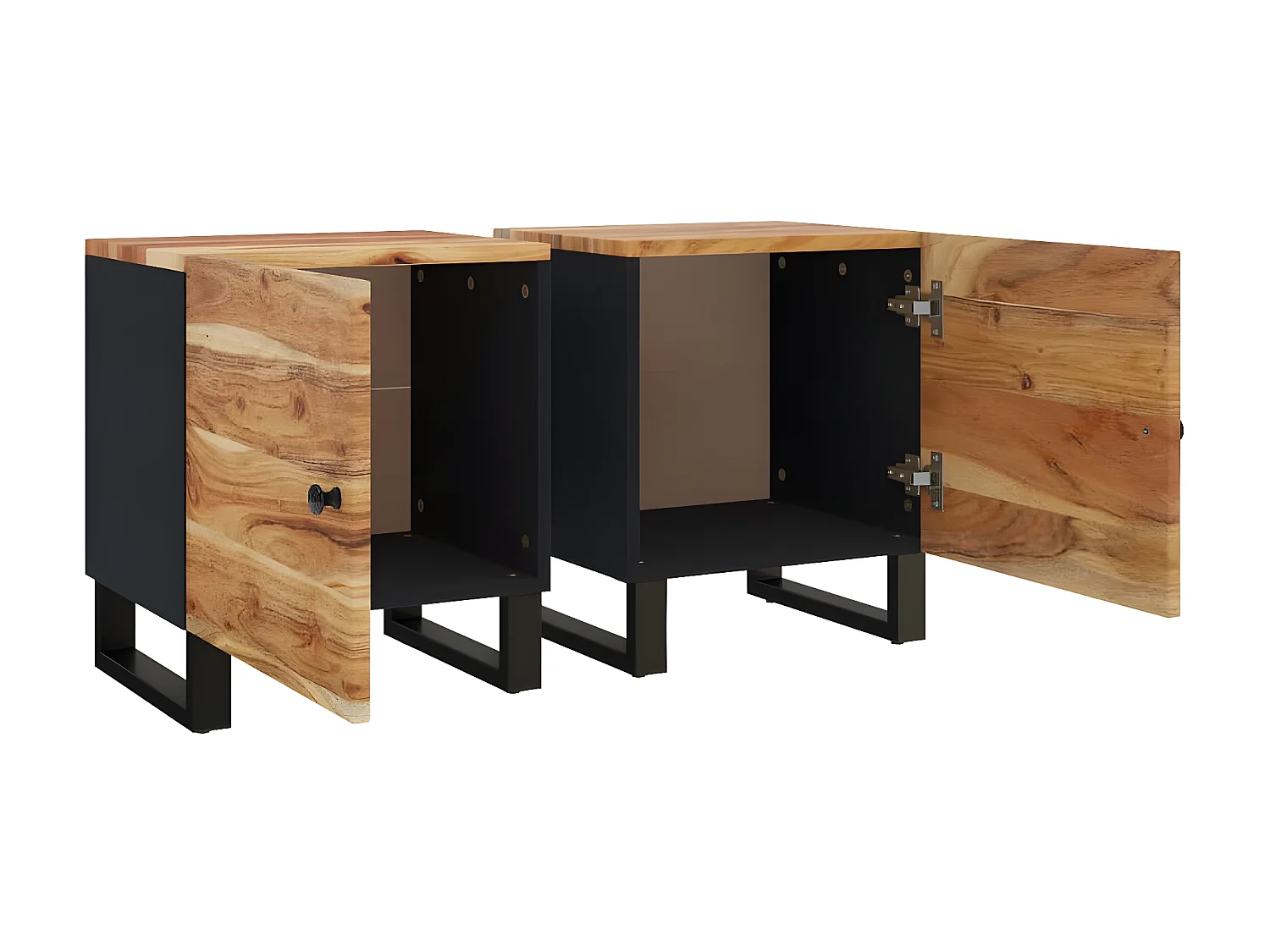 2er-Set Nachttische Nachtschrank 40x33x46 cm Massivholz Akazie -RN29723