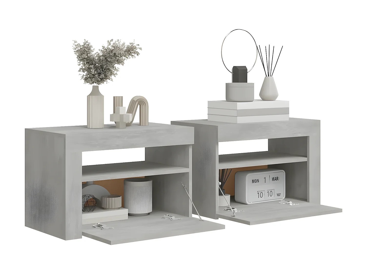2er-Set Nachttische Nachtschrank mit LEDs Betongrau 60x35x40 cm -RN99397