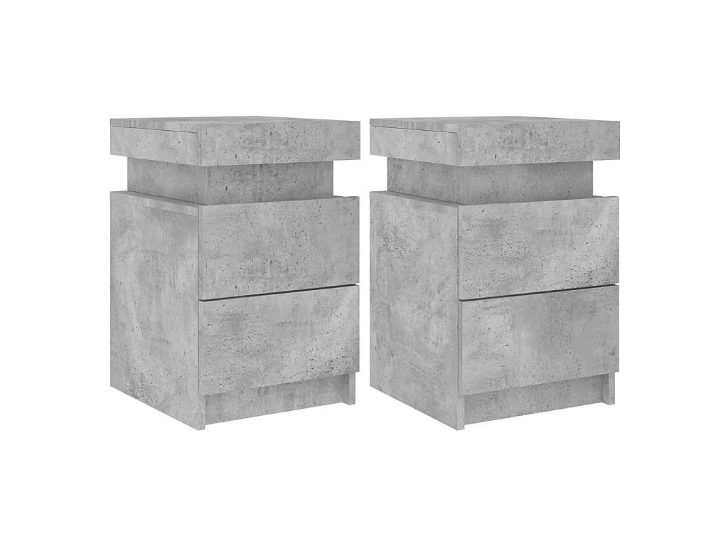 2er-Set Nachttische Nachtschrank mit LED-Leuchten Betongrau 35x39x55 cm -RN84767