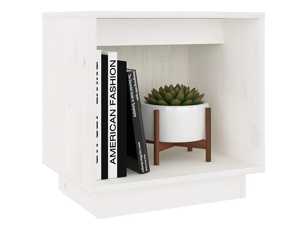 Nachttisch Nachtschrank Weiß 40x30x40 cm Massivholz Kiefer -RN11303